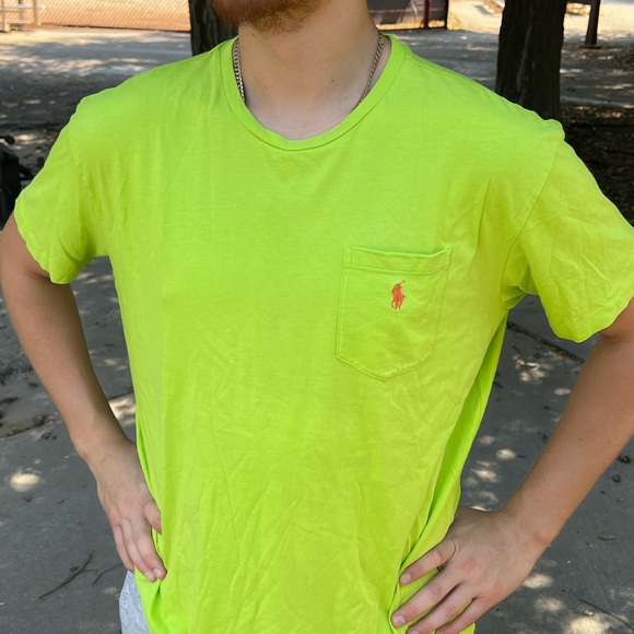 POLO RALPH LAUREN MEN CLASSIC FIT CREW NECK CHEST POCKET T SHIRT GREEN LIME PONY - Picture 4 of 16
